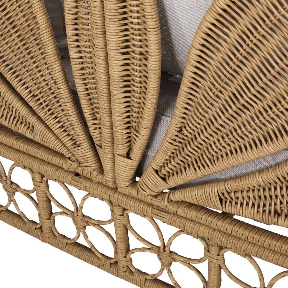 Stetson Beige and Light Brown Wicker Outdoor Daybed with Pillows