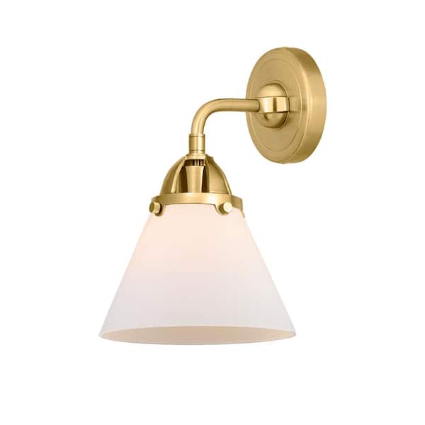 Cone 1-Light Satin Gold, Matte White Wall Sconce with White Glass Shade
