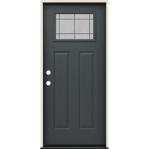 JELD-WEN 36 in. x 80 in. Right-Hand Craftsman Dilworth Decorative Glass Marine Steel Prehung Front Door