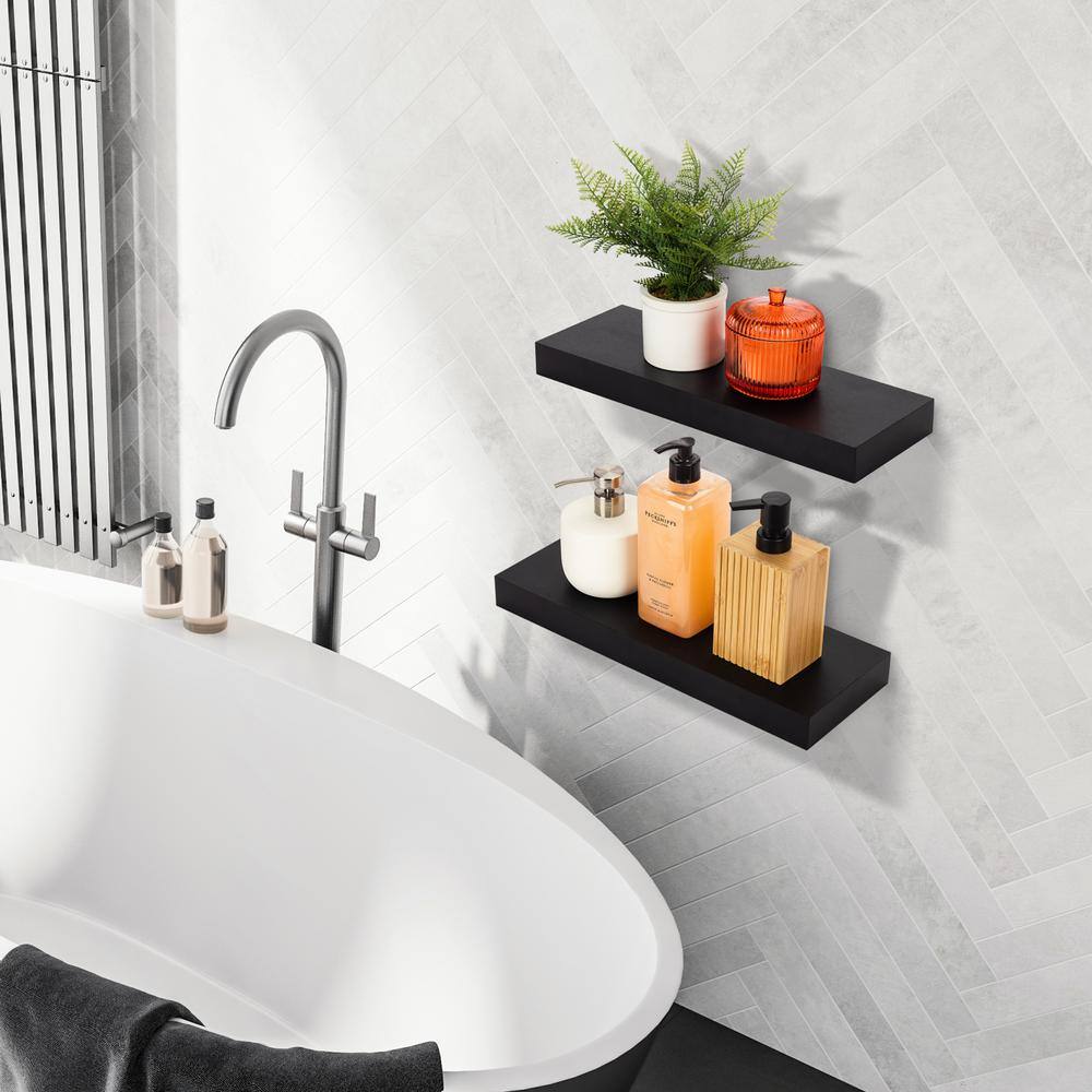Black MDF Minimalist Floating Wall Shelf Set of Three