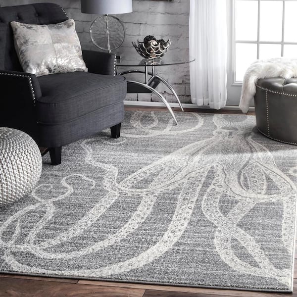 Thomas Paul Octopus Gray 7 ft. x 9 ft. Area Rug