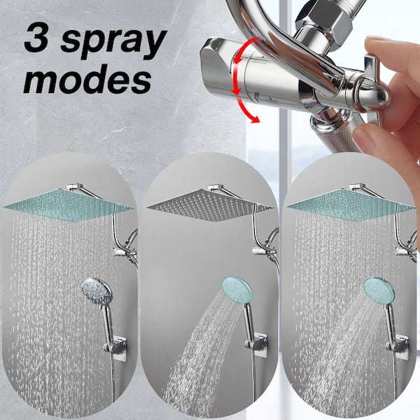Rainfull 2-in-1 9-Spray Patterns with 1.8 GPM 12 in. Wall Mount Dual Shower Head and Handheld Shower Head in Chrome