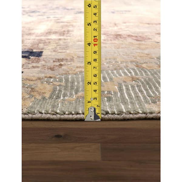 Modern Beige 10 ft. x 14 ft. Abstract Silk and Wool Area Rug