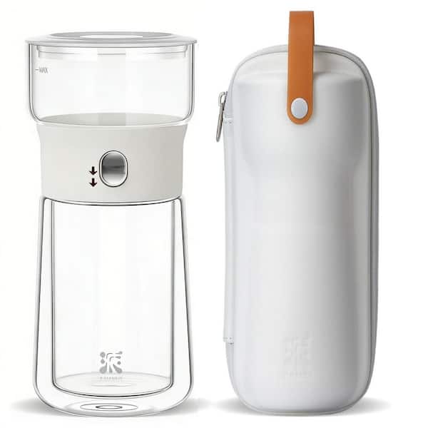 1.5-Cup White Glass Teapot for Loose Tea Diffusers with Insulated Mug and Portable Tea Kits, Smart One Touch Tea Maker
