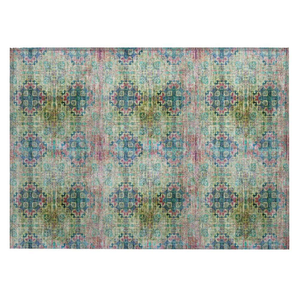 Blue and Green 2 ft. x 3 ft. Woven Floral Medallion Rectangle Indoor/Outdoor Area Rug price history on PriceWatchPro