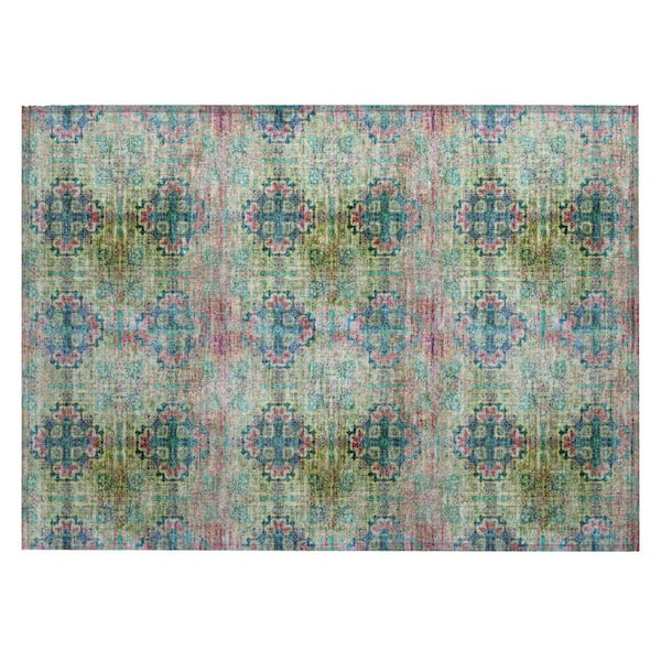 HomeRoots Blue and Green 2 ft. x 3 ft. Woven Floral Medallion Rectangle Indoor/Outdoor Area Rug