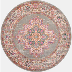 Passion Grey 8 ft. x 8 ft. Floral Transitional Round Rug