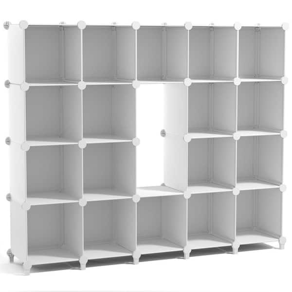 50.2 in H x 61 in W x 12.25 in D White Fabric 18-Cube Storage Organizer, Waterproof Cubby Shelf for Closet