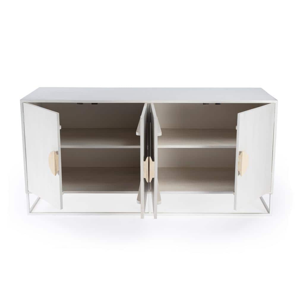 Modern Mid-Century White Mando Wood 63" TV Stand with Metal Frame