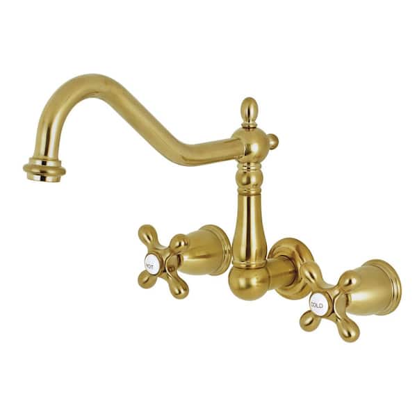 Heritage 2-Handle Wall Mount Roman Tub Faucet in Brushed Brass