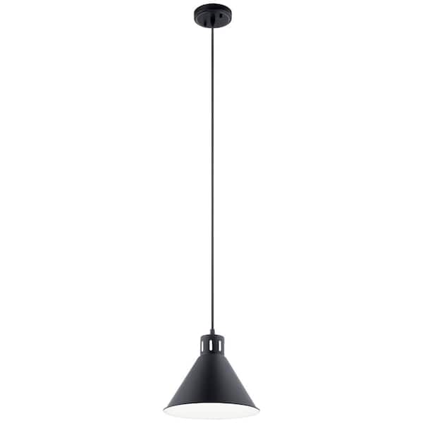 KICHLER Zailey 10.75 in. 1-Light Black Contemporary Shaded Kitchen Cone Pendant Hanging Light with Metal Shade
