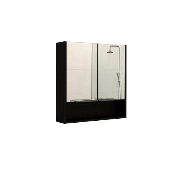 Unbranded 24 in. W x 25 in. H Rectangular Wood Medicine Cabinet with Mirror, 2 Door Bathroom Mirror Cabinet with Open Shelf
