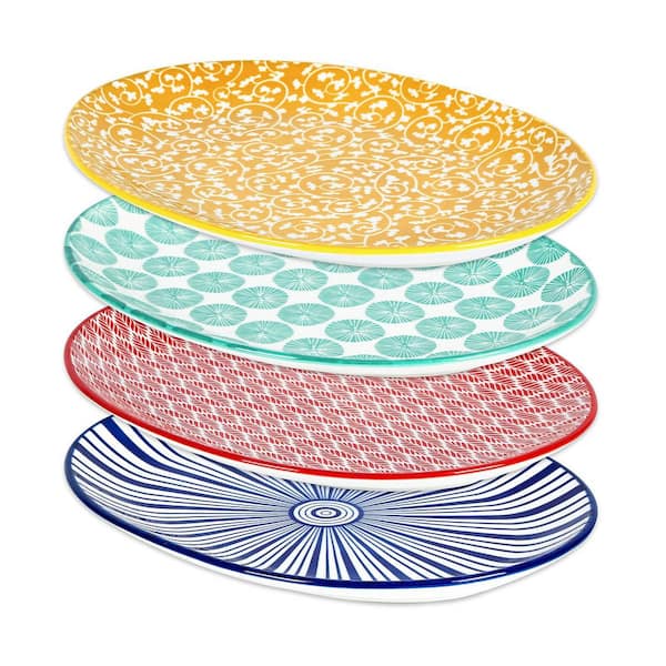 Unbranded 4-Pc Multi-Colored Oval Ceramic Serving Set-14" Platters for Party, Microwave & Dishwasher Safe