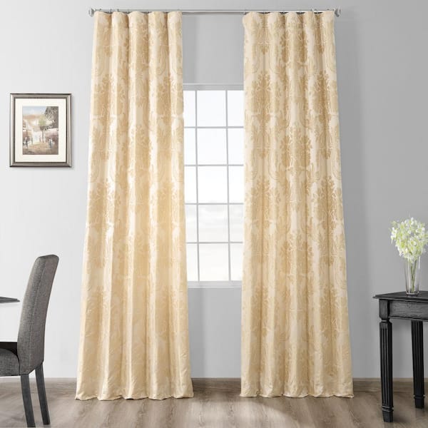 Exclusive Fabrics & Furnishings Magdelena Champaign/Beige Jacquard Faux Silk Rod Pocket Room Darkening Curtain - 50 in. W x 108 in. L (1 Panel)