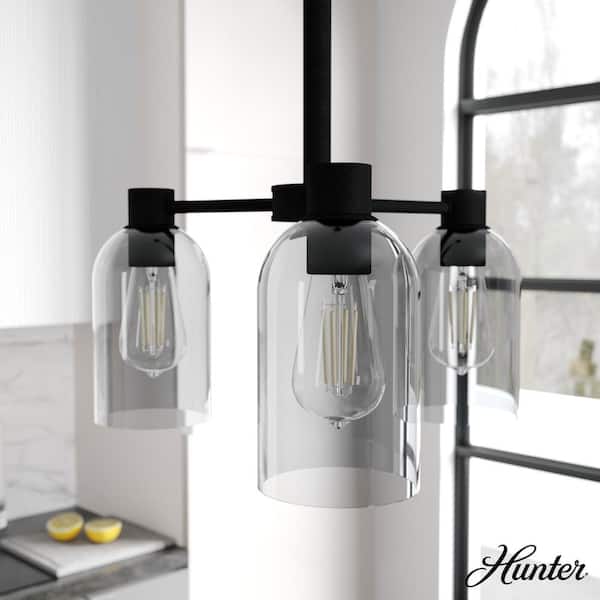 Hunter Lochemeade 3 Light Natural Iron Chandelier with Smoked Glass Shades Kitchen Light