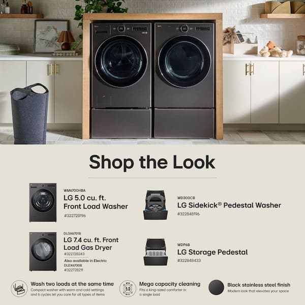 LG 7.4 cu. ft. Vented Stackable SMART Gas Dryer in Black Steel