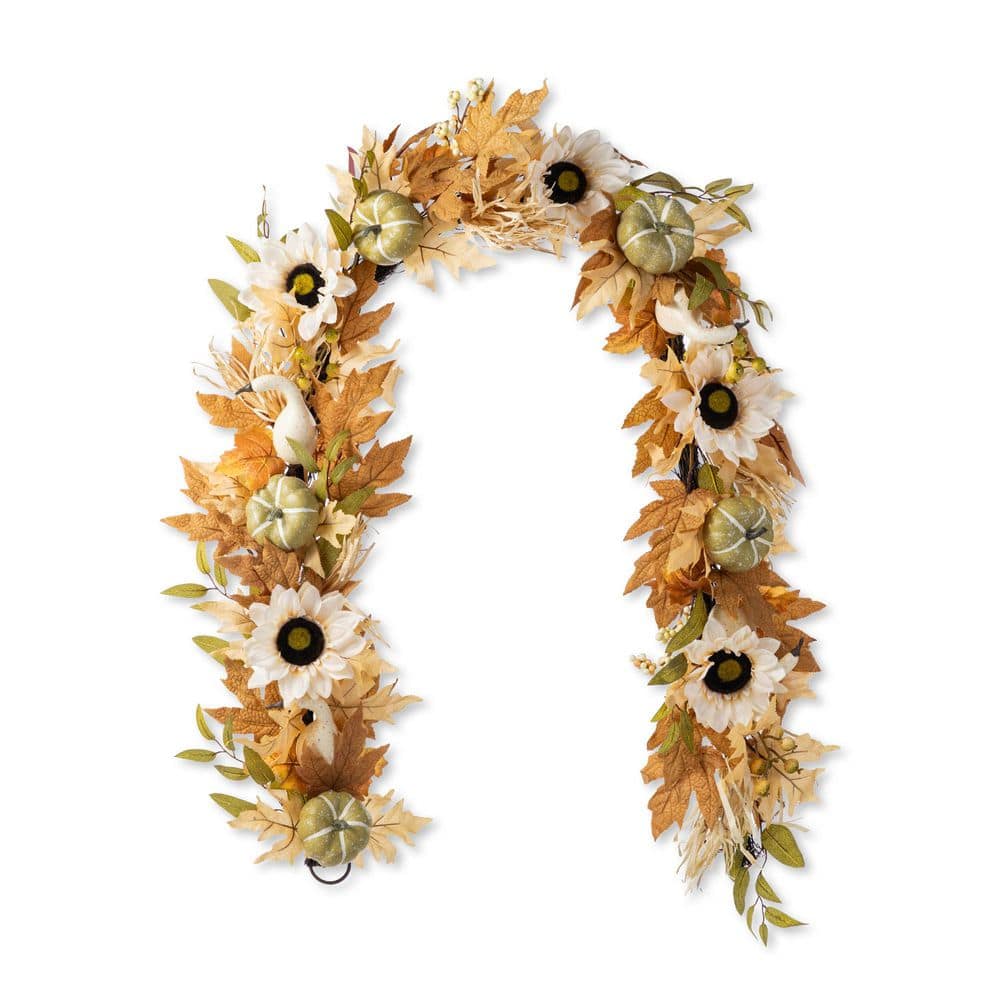 Glitzhome 72 in. L Fall Neutral Sunflower, Pumpkin and Leaf Unlit