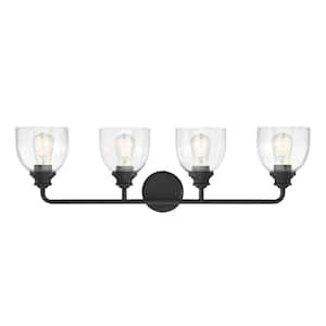 Vale 33 in. W x 9.75 in. H 4-Light Black Bathroom Vanity Light with Clear Glass Shades