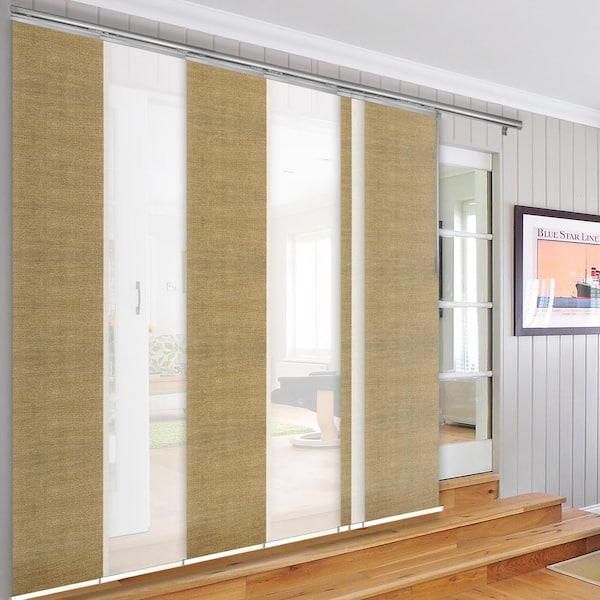 EMOH Silken Desert 110 in. - 153 in. W x 94 in. L Adjustable 7- Panel White Single Rail Panel Track with 23.5 in. Slates