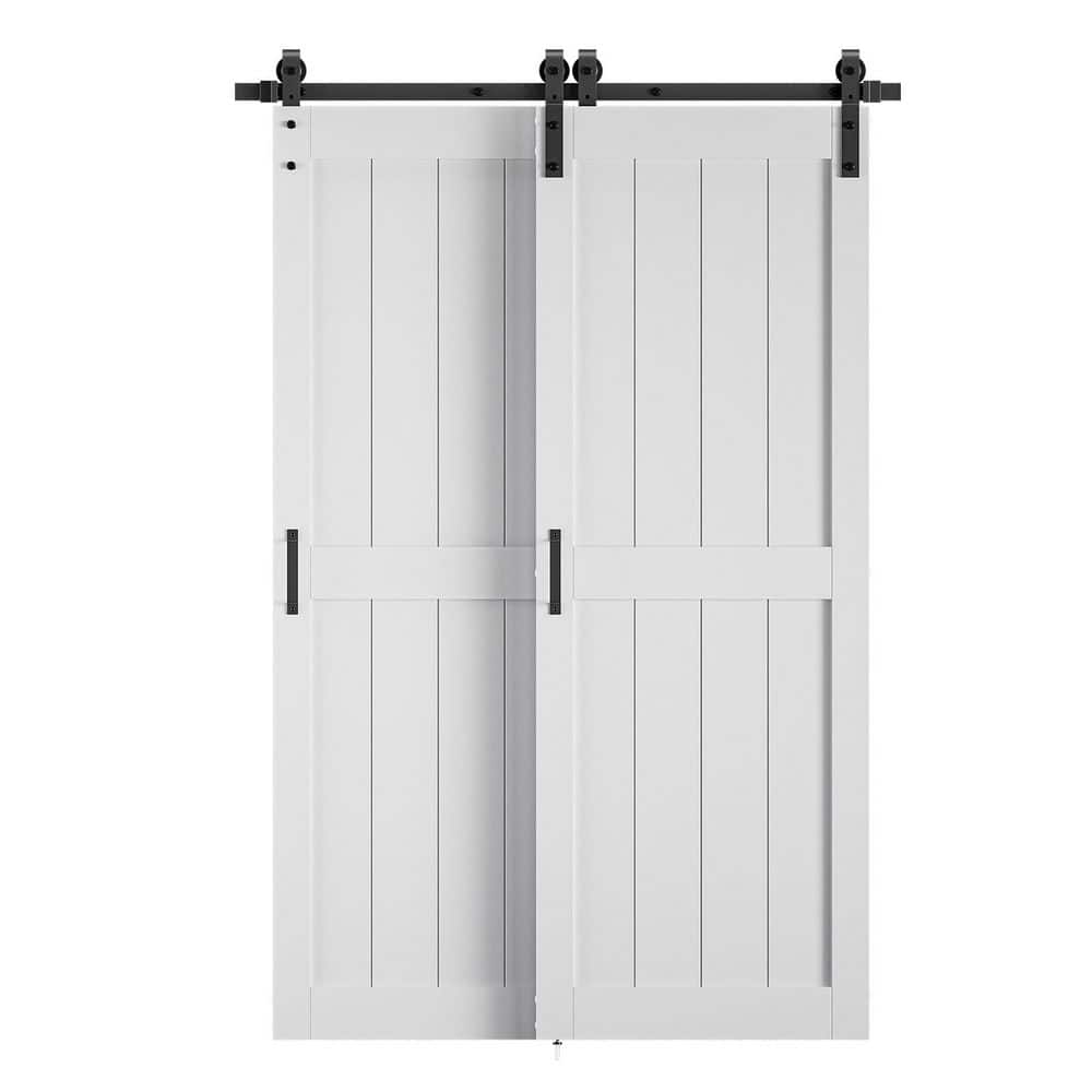 53 in. x 84 in. (Double 30 in.) H-Panel White Finished MDF Assembly Required Sliding Barn Door with Hardware Kit price history on PriceWatchPro