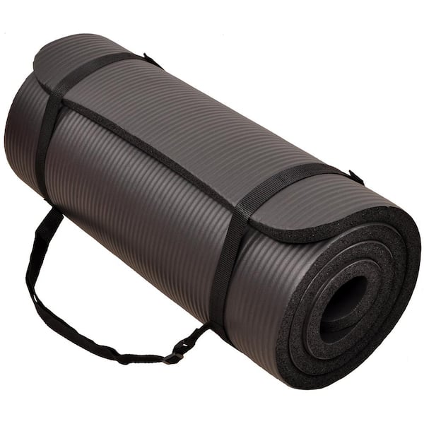 Balancefrom Multi-Purpose Black 24 in. W x 68 in. L x 1/2 in. Thick Foam Exercise Yoga Mat with Carrying Strap (12 sq. ft.)