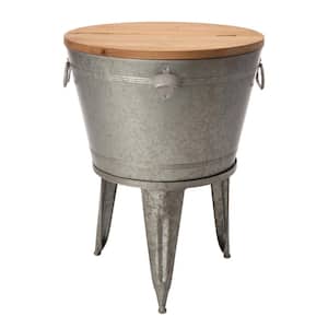 26.29 in. H Gray Galvanized Beverage Tub with Metal Stand or Accent Table with Firwood Lid