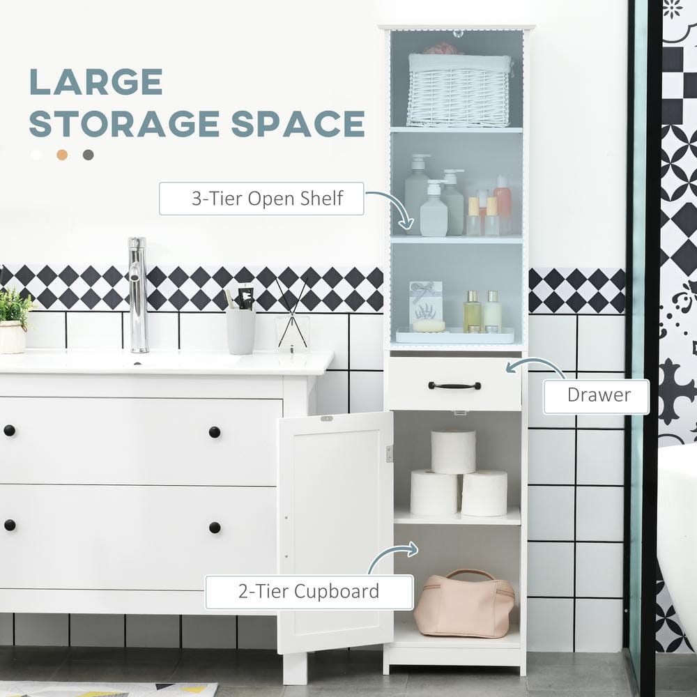 White Tall Bathroom Storage Cabinet with Adjustable Shelves