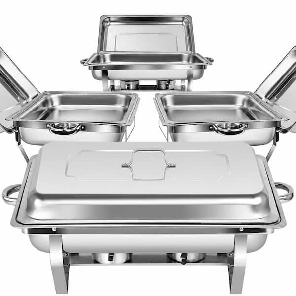 4-Pack 9 qt. Full Size 18/8 Stainless Steel Chafing Dish Buffet Set with Lids Food and Water Pans and 8