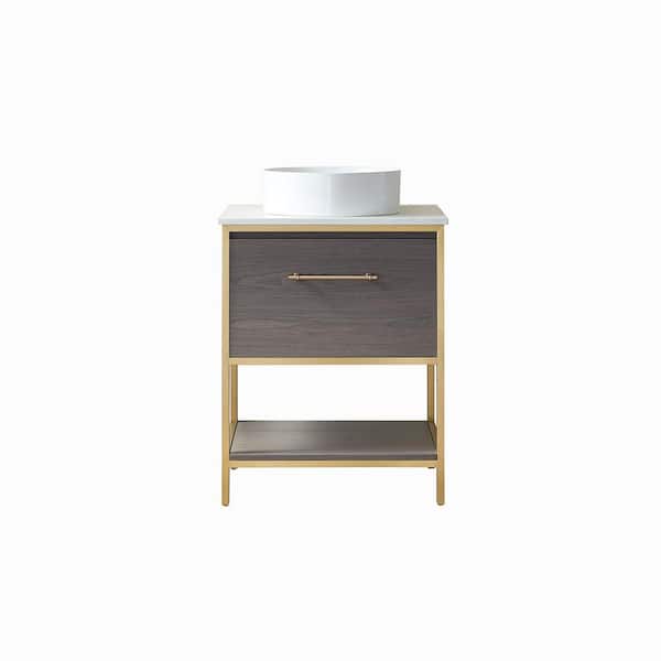ROSWELL Murcia 24G in. W x 22 in. D x 36 in. H Bath Vanity in Suleiman Oak with White Composite Grain Stone Top