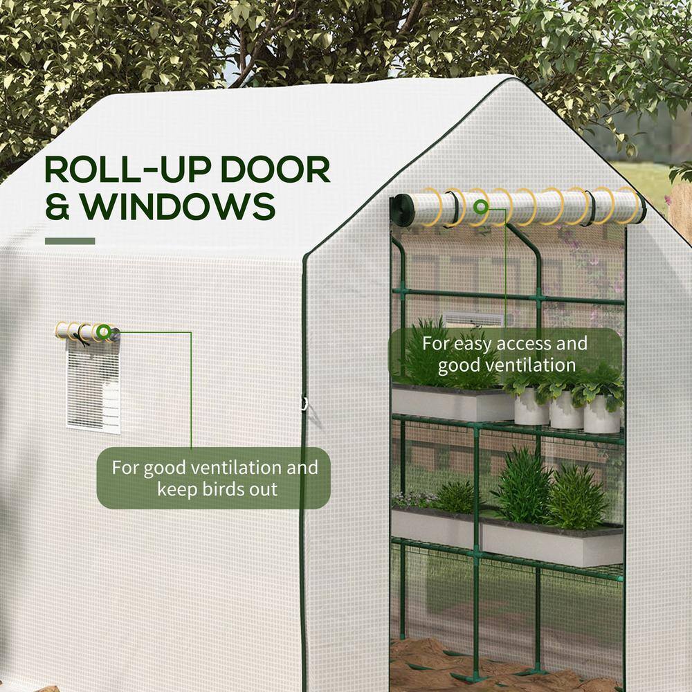 White Small Walk-In Greenhouse with Shelves
