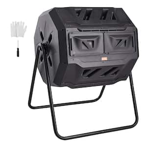 Compost Bin 43-Gal Dual-Chamber Composter Tumbler Rotating Sliding Doors