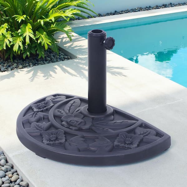 20 lb. Concrete Half Round Patio Umbrella Base Rose Pattern in Black