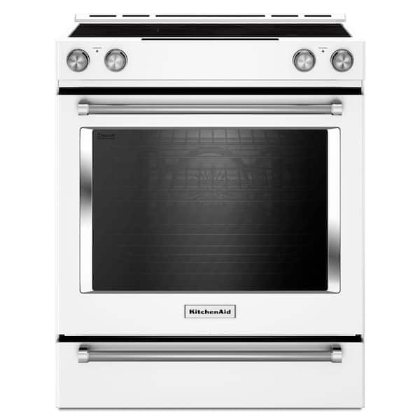 KitchenAid 30 in. 6.4 cu. ft. Slide-In Electric Range with Self-Cleaning Convection Oven in White
