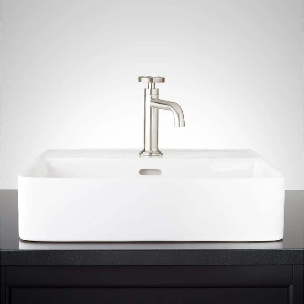 SIGNATURE HARDWARE Hibiscus White Fireclay Rectangular Vessel Sink with