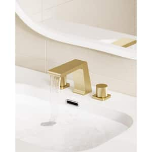 8 in. Widespread Double Handle Waterfall Spout Bathroom Faucet with Anti Scald in Brushed Gold