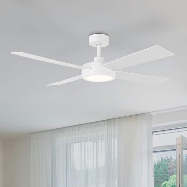 Onyo 52 in. Indoor/Covered Outdoor Matte White Integrated LED Modern Ceiling Fan with 5-CCT Selections, Remote Included
