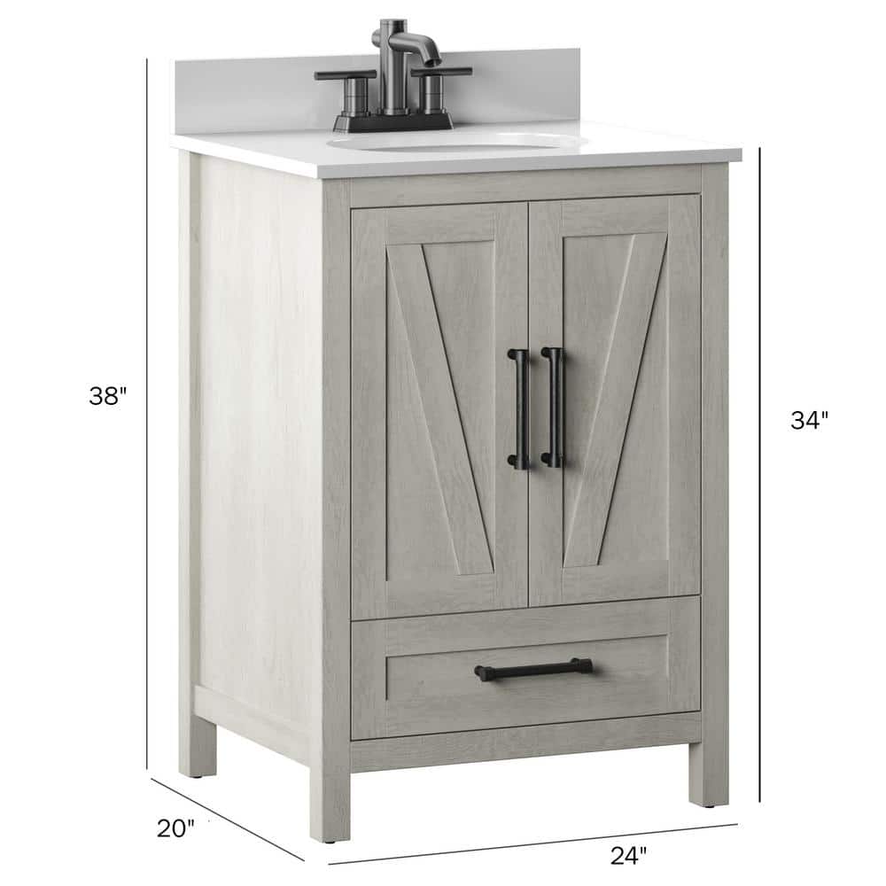 Rustic Oak Bathroom Vanity with White Stone Top and Basin
