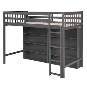 Gary Twin Size Wood Loft Bed with 8 Open Storage Shelves