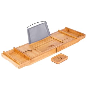 Bambüsi Bathtub Tray Table - Collapsible & Adjustable Bathtub Caddy |  Space-Saving Folding Bath Tub Tray | Natural Bamboo Wood Bathtub  Accessories 