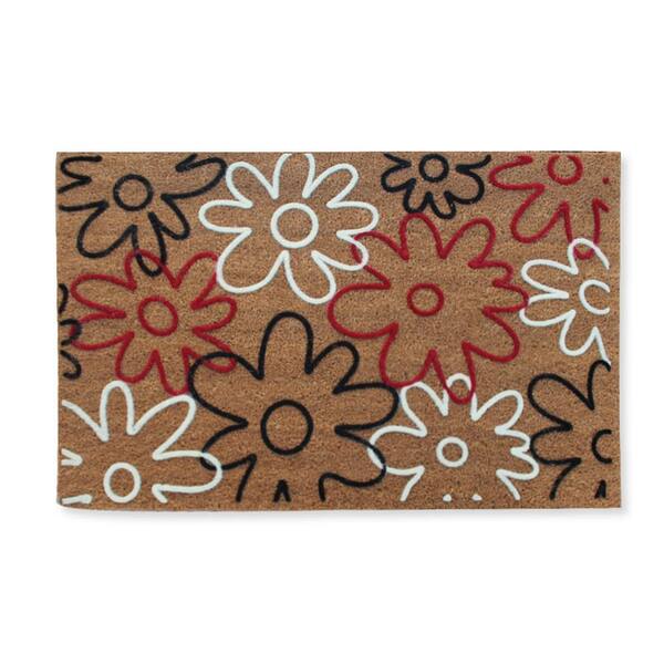 Unbranded A1HC First Impression Qiana Flowers Multi 24 in. x 36 in. Flocked Coir Door Mat