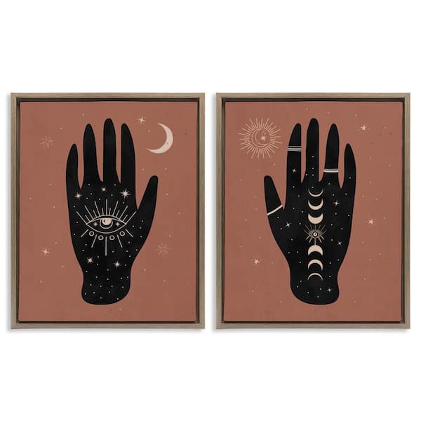 All Seeing Mystical Hands by Nina Blue 2-Pieces Brown Floater Frame Religious Graphic Art Print 31 in. x 25 in.