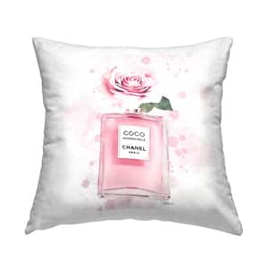 Pink Flower Perfume Fashion Glam Design Pink Print Polyester 18 in. X 18 in. Throw Pillow