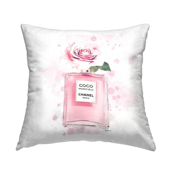 Stupell Industries Pink Flower Perfume Fashion Glam Design Pink Print Polyester 18 in. X 18 in. Throw Pillow