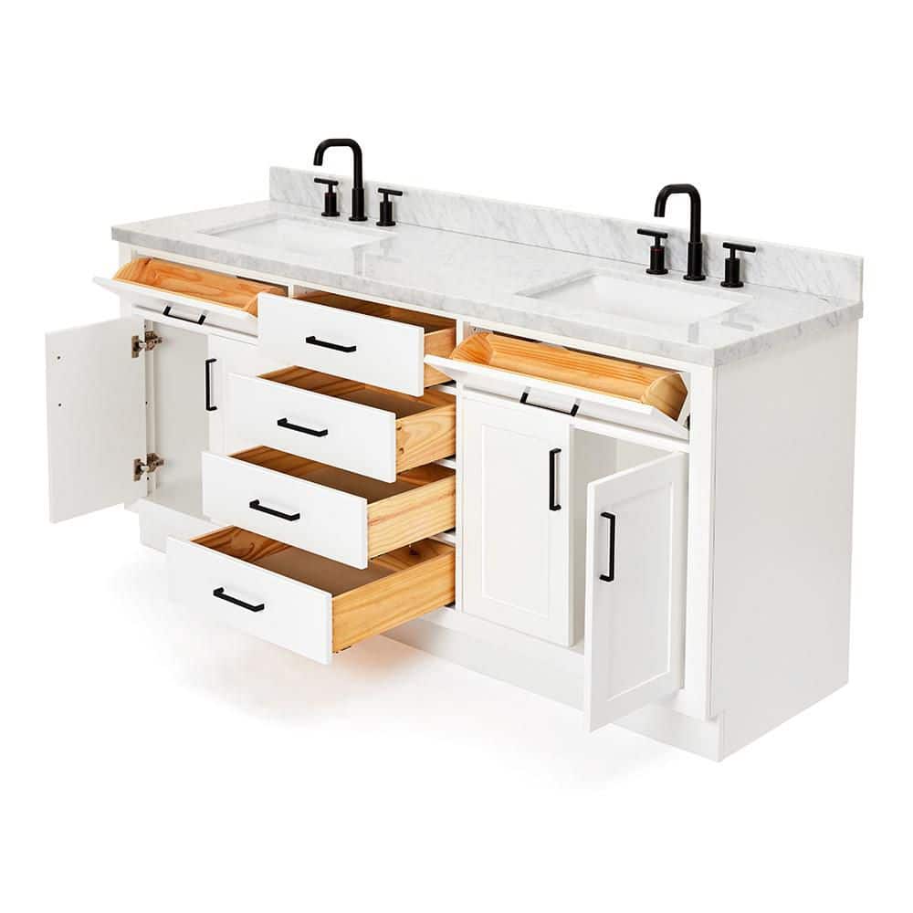 White Double Freestanding Vanity with Marble Top