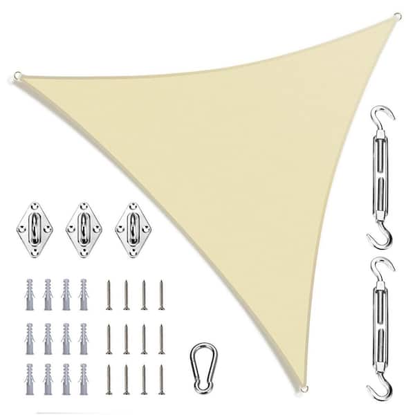 AMGO 12 ft. x 12 ft. x 12 ft. Triangle Sun Shade Sail with Hardware Kit-Beige