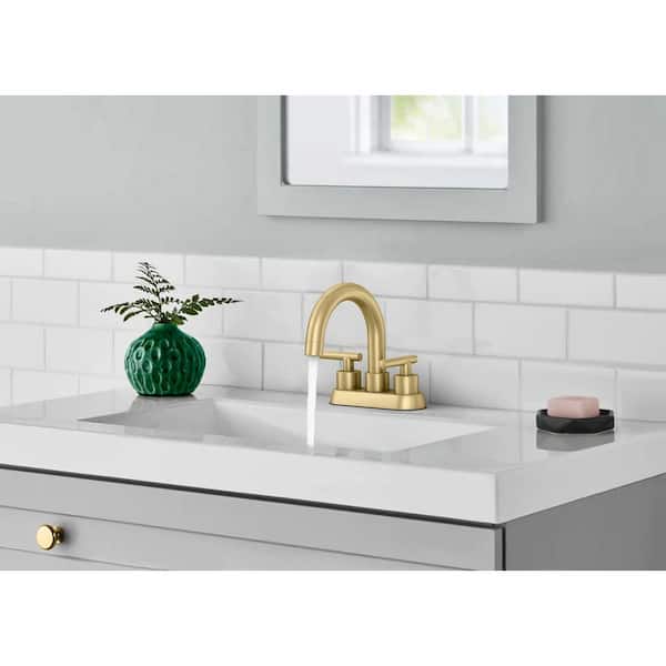 Cartway 4 in. Centerset 2-Handle High-Arc Bathroom Faucet in Matte Gold