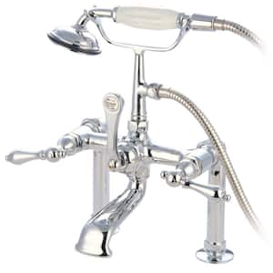 Traditional 3-Handle Deck-Mount High-Risers Claw Foot Tub Faucet with Handshower in Chrome