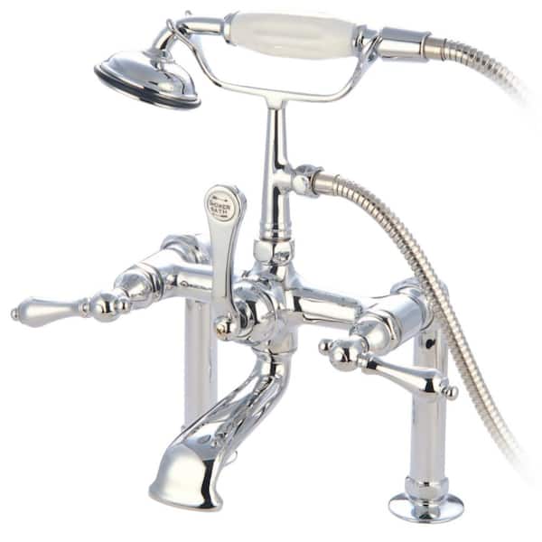 Kingston Brass Traditional 3-Handle Deck-Mount High-Risers Claw Foot Tub Faucet with Handshower in Chrome