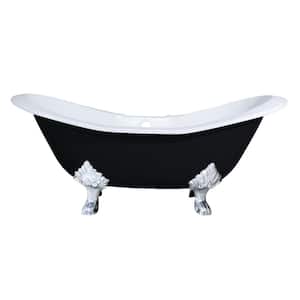 72 in. Cast Iron Polished Chrome Double Slipper Clawfoot Bathtub with 7 in. Deck Holes in Black