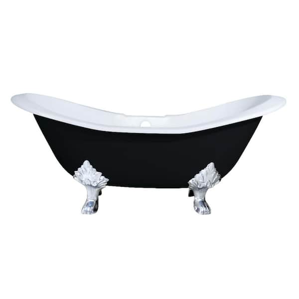 Aqua Eden 72 in. Cast Iron Polished Chrome Double Slipper Clawfoot Bathtub with 7 in. Deck Holes in Black